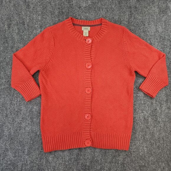 LL Bean Sweater Womens Large Pink Coral Chunky Knit Button Down Cozy Cardigan - Picture 1 of 14